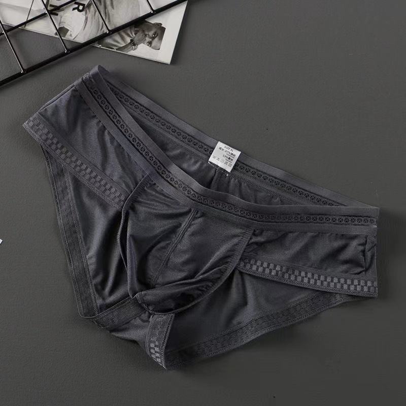 Men's Ice Silk Solid Color Printed Side Briefs - Fashion Men's Panties