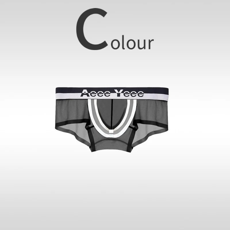 Open-top U-shaped convex large pouch with crotch-opening men's boxer pants, ice silk ultra-thin