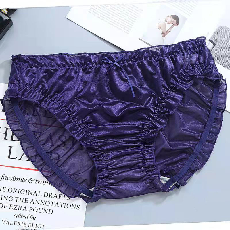 Glossy Solid Color Thin Lace Ruffle Briefs - Fashion Men's Panties