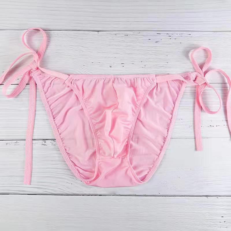 Lace-up Low-Rise Sexy Ice Silk Thong - Fashion Men's Panties