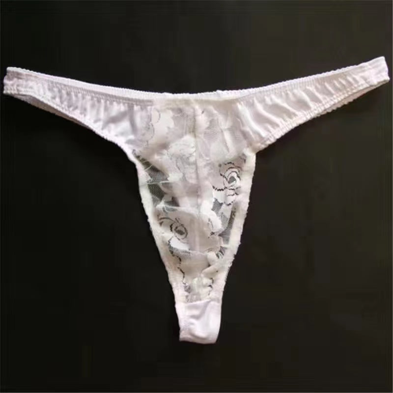 Lace Ice Silk Stitching Sexy Thong - Fashion Men's Panties