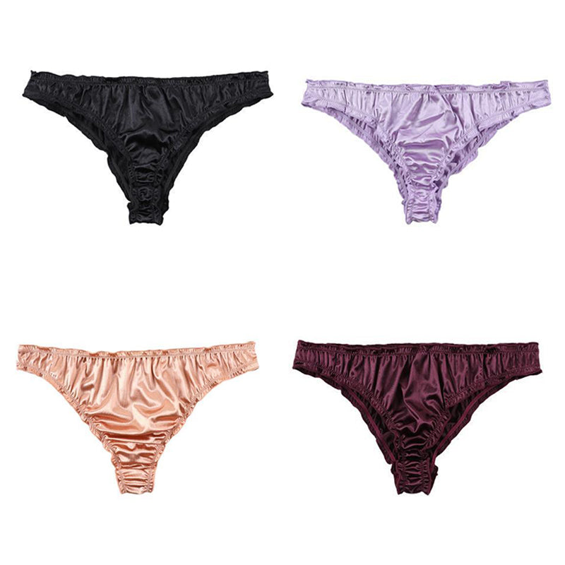 Men Solid Satin Ruffle Panties Sexy Thongs - Fashion Men's Panties