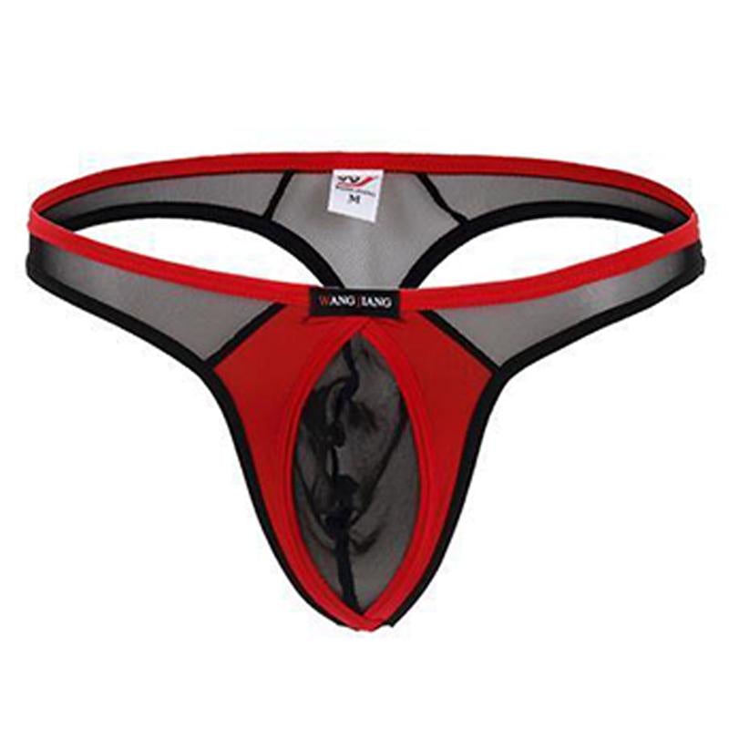 Men's low-rise mesh transparent thong -