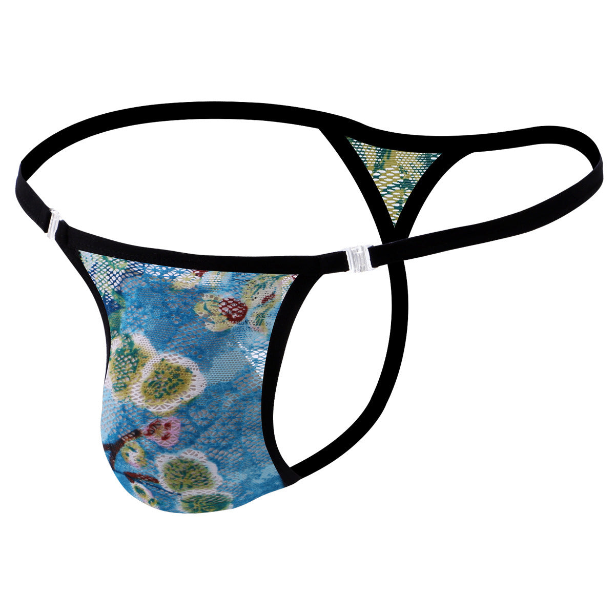 Removable Button Lace Print Thong -