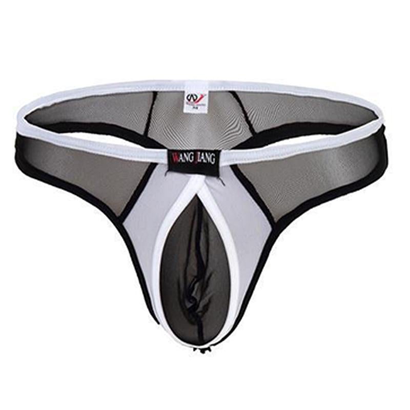 Men's low-rise mesh transparent thong -