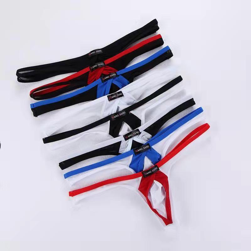 Men's low-rise mesh transparent thong -