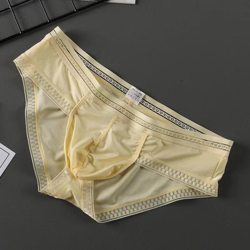 Men's Ice Silk Solid Color Printed Side Briefs - Fashion Men's Panties