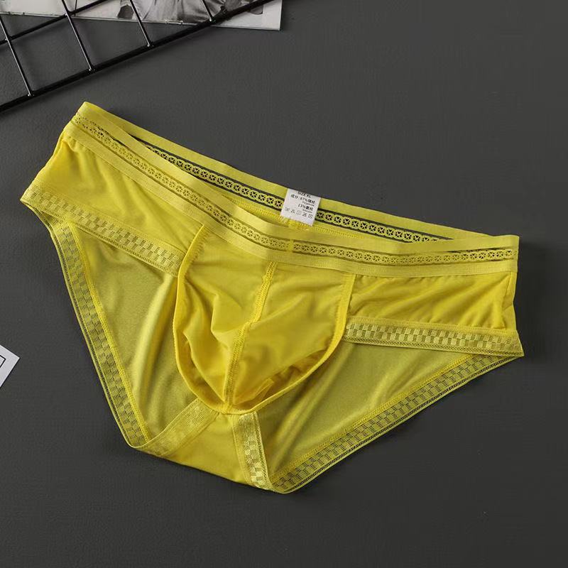 Men's Ice Silk Solid Color Printed Side Briefs - Fashion Men's Panties