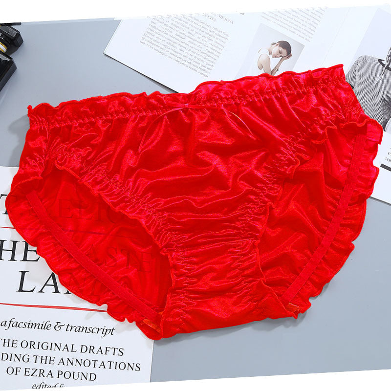 Glossy Solid Color Thin Lace Ruffle Briefs - Fashion Men's Panties
