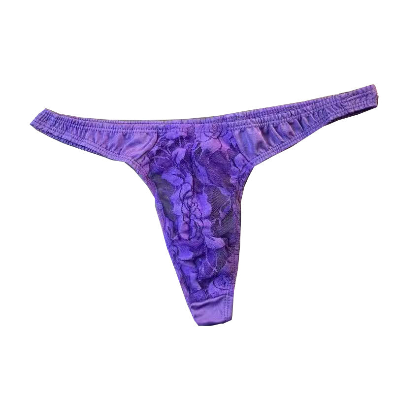 Lace Ice Silk Stitching Sexy Thong - Fashion Men's Panties