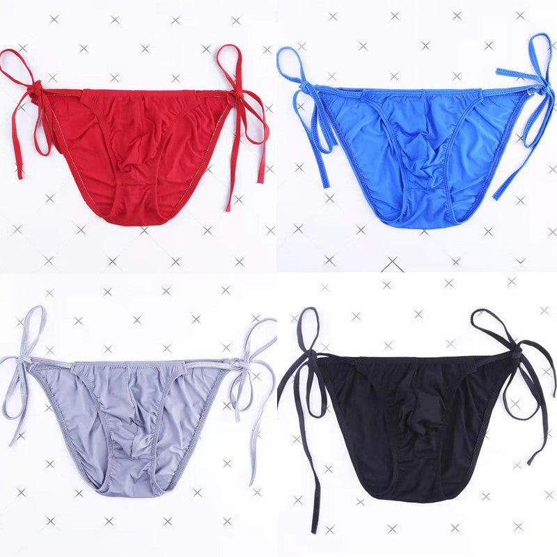 Lace-up Low-Rise Sexy Ice Silk Thong - Fashion Men's Panties