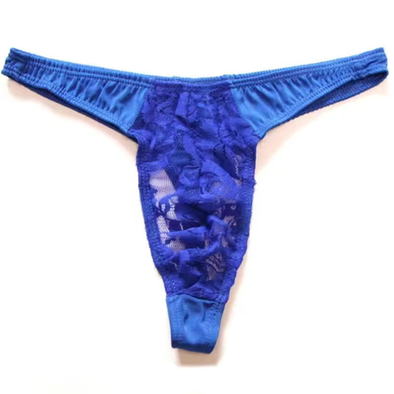 Lace Ice Silk Stitching Sexy Thong - Fashion Men's Panties