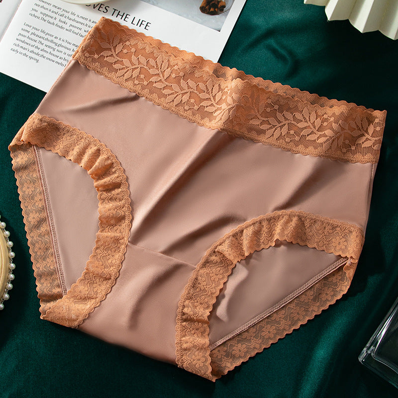 Plus Size High Waist Ice Silk Satin Panties -