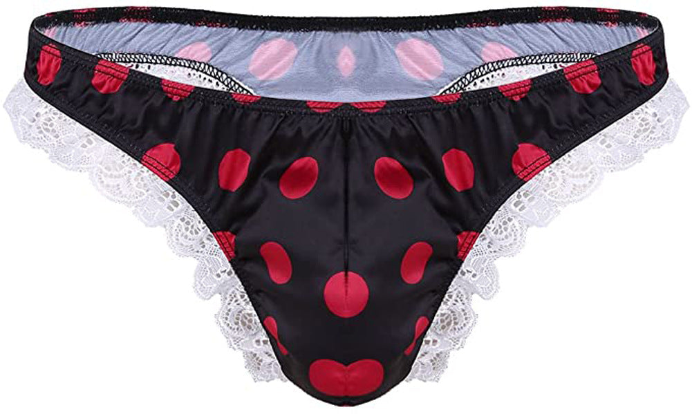 Men's Satin Polka Dot Lace Thong