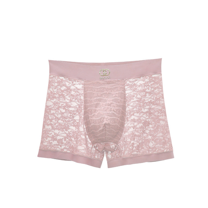 Men's Sexy Lace Seamless Breathable Antibacterial Boxer Briefs