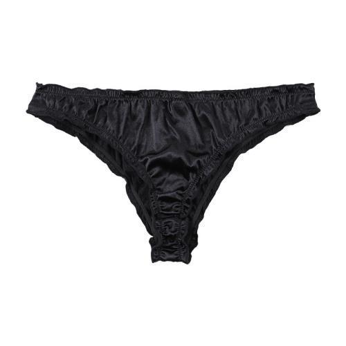 Men Solid Satin Ruffle Panties Sexy Thongs - Fashion Men's Panties