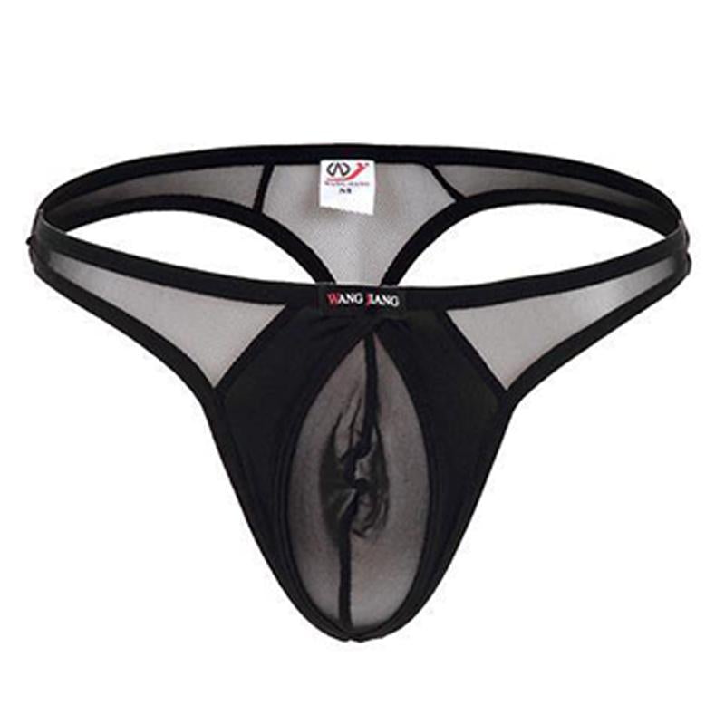 Men's low-rise mesh transparent thong -