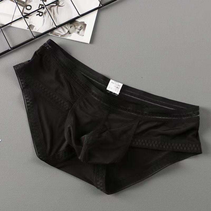 Men's Ice Silk Solid Color Printed Side Briefs - Fashion Men's Panties