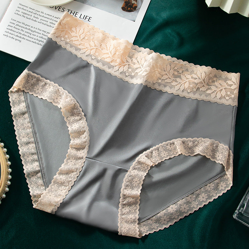 Plus Size High Waist Ice Silk Satin Panties -