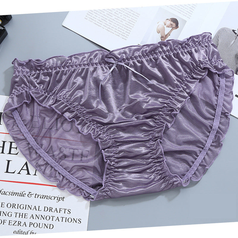Glossy Solid Color Thin Lace Ruffle Briefs - Fashion Men's Panties