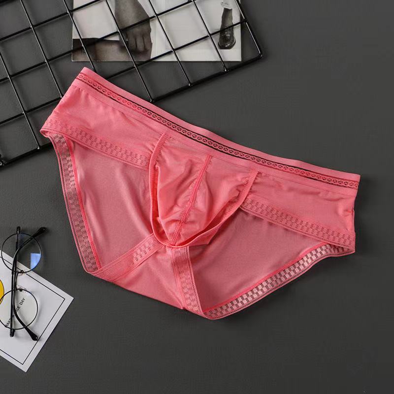 Men's Ice Silk Solid Color Printed Side Briefs - Fashion Men's Panties