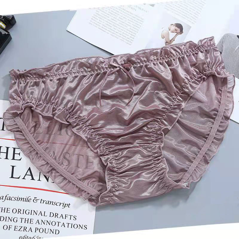 Glossy Solid Color Thin Lace Ruffle Briefs - Fashion Men's Panties