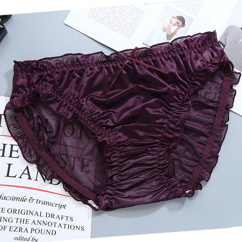 Glossy Solid Color Thin Lace Ruffle Briefs - Fashion Men's Panties