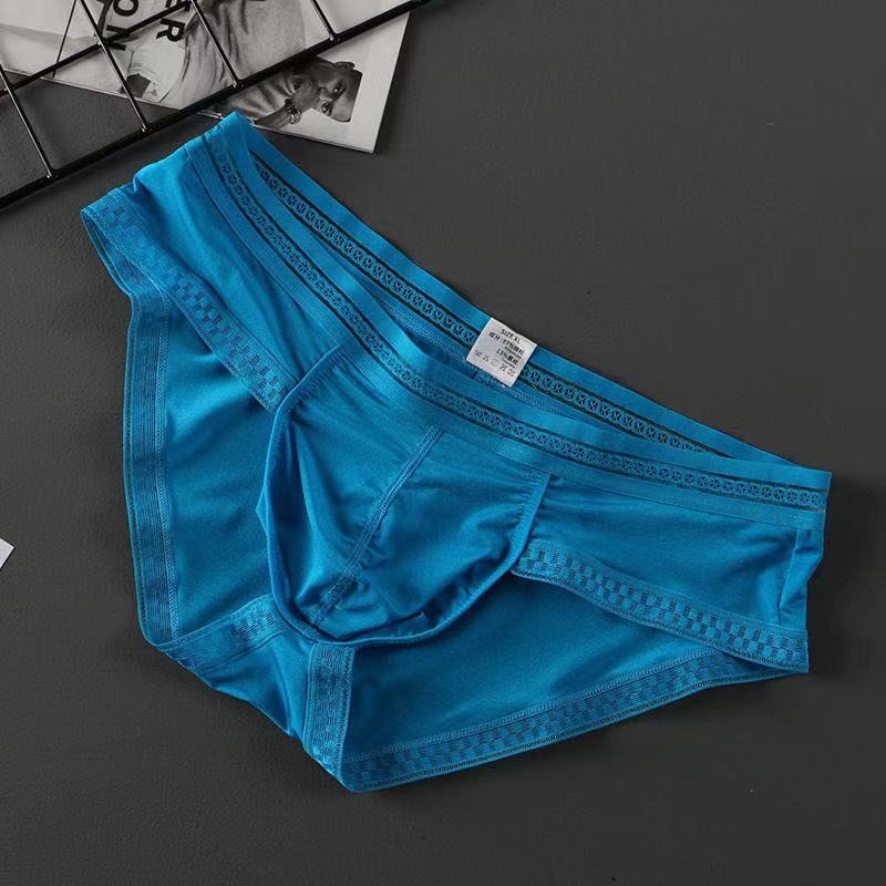 Men's Ice Silk Solid Color Printed Side Briefs - Fashion Men's Panties