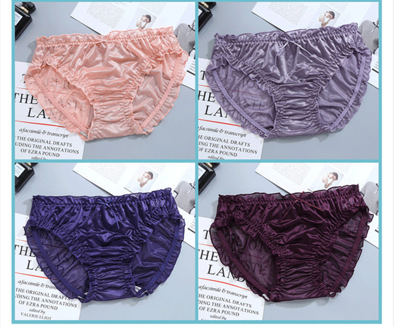 Glossy Solid Color Thin Lace Ruffle Briefs - Fashion Men's Panties