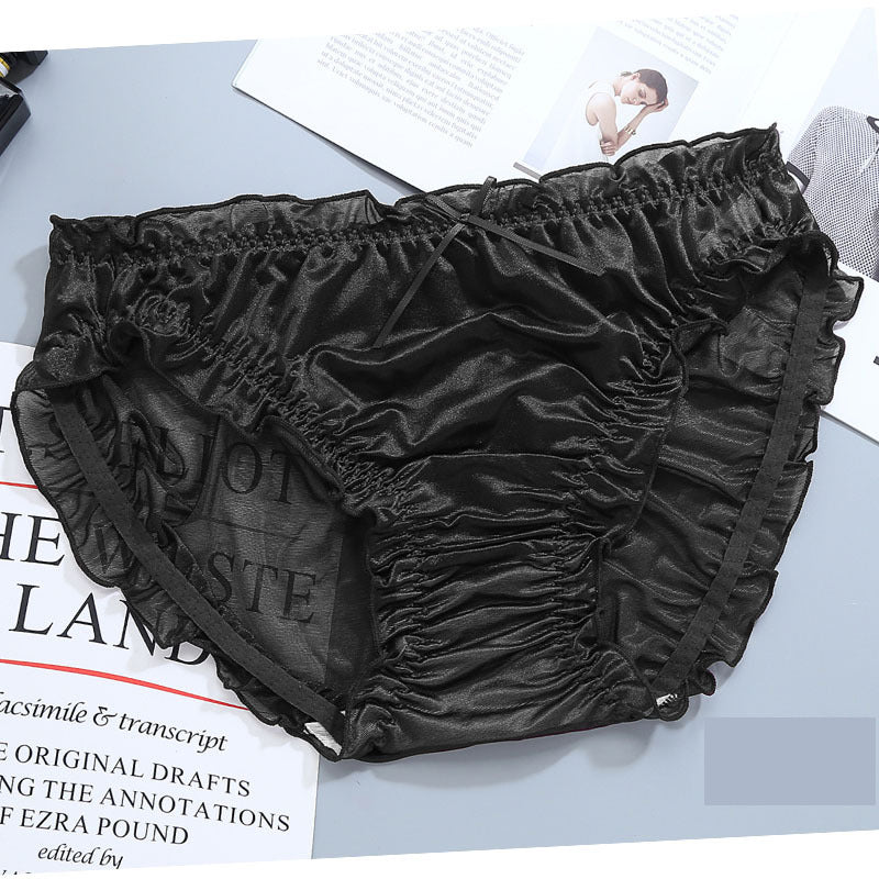 Glossy Solid Color Thin Lace Ruffle Briefs - Fashion Men's Panties