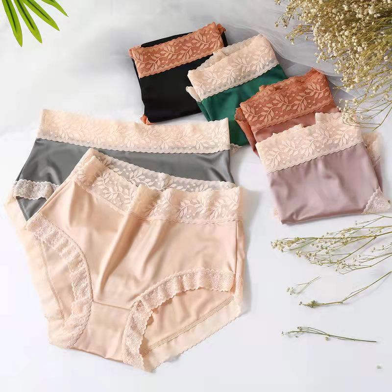 Plus Size High Waist Ice Silk Satin Panties -