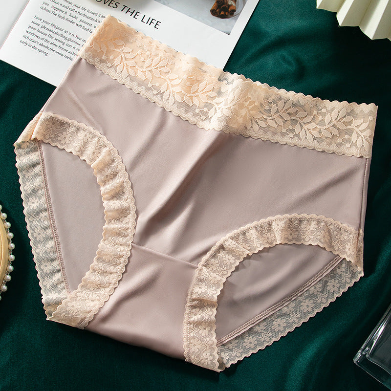 Plus Size High Waist Ice Silk Satin Panties -