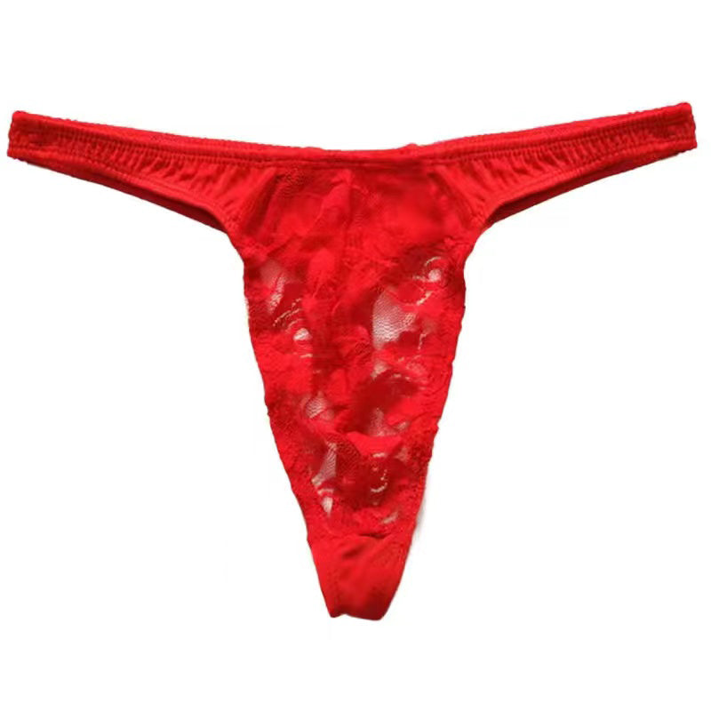 Lace Ice Silk Stitching Sexy Thong - Fashion Men's Panties