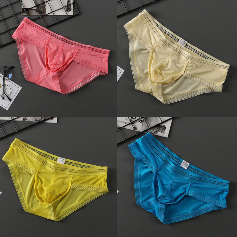 Men's Ice Silk Solid Color Printed Side Briefs - Fashion Men's Panties