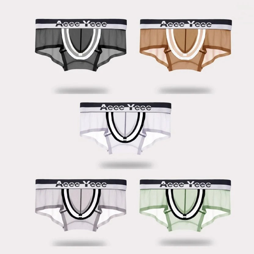 Open-top U-shaped convex large pouch with crotch-opening men's boxer pants, ice silk ultra-thin