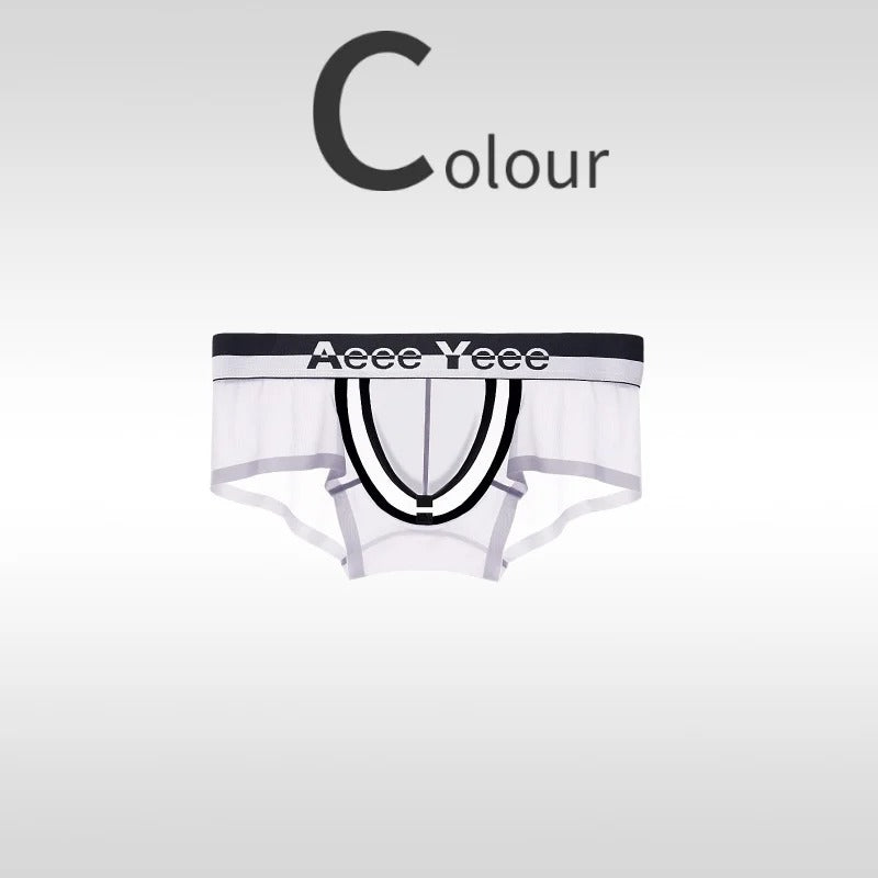 Open-top U-shaped convex large pouch with crotch-opening men's boxer pants, ice silk ultra-thin