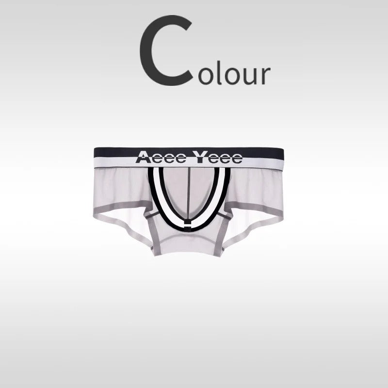 Open-top U-shaped convex large pouch with crotch-opening men's boxer pants, ice silk ultra-thin