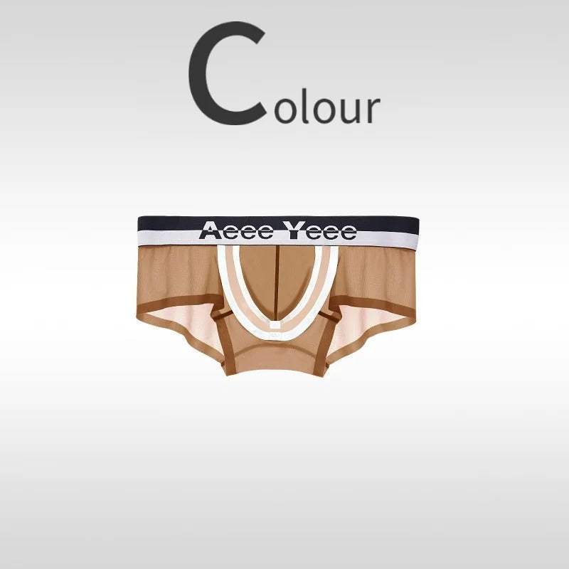 Open-top U-shaped convex large pouch with crotch-opening men's boxer pants, ice silk ultra-thin