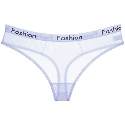 Men's Sheer Mesh Sports Print Letter Low Rise Thong