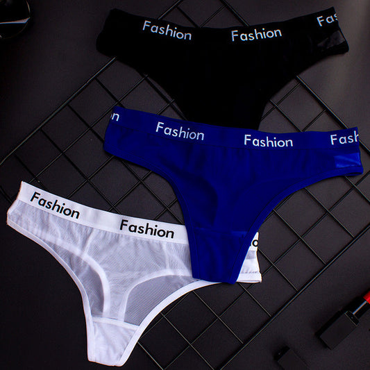 Men's Sheer Mesh Sports Print Letter Low Rise Thong