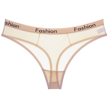 Men's Sheer Mesh Sports Print Letter Low Rise Thong