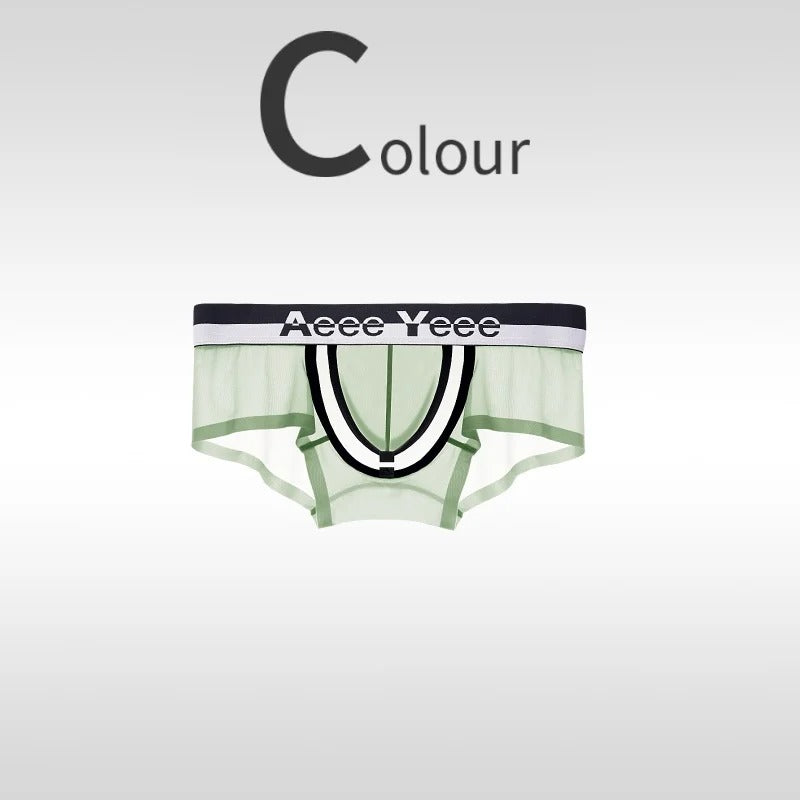 Open-top U-shaped convex large pouch with crotch-opening men's boxer pants, ice silk ultra-thin