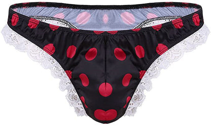 Men's Satin Polka Dot Lace Thong