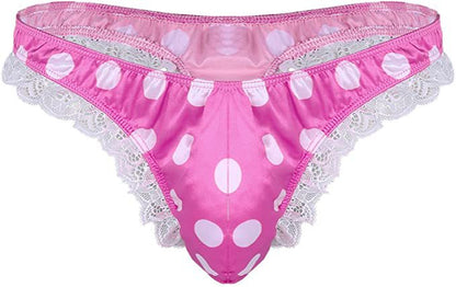 Men's Satin Polka Dot Lace Thong