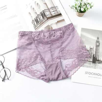 High-waisted Butt-lifting Seamless Transparent Lace Breathable Mesh Briefs