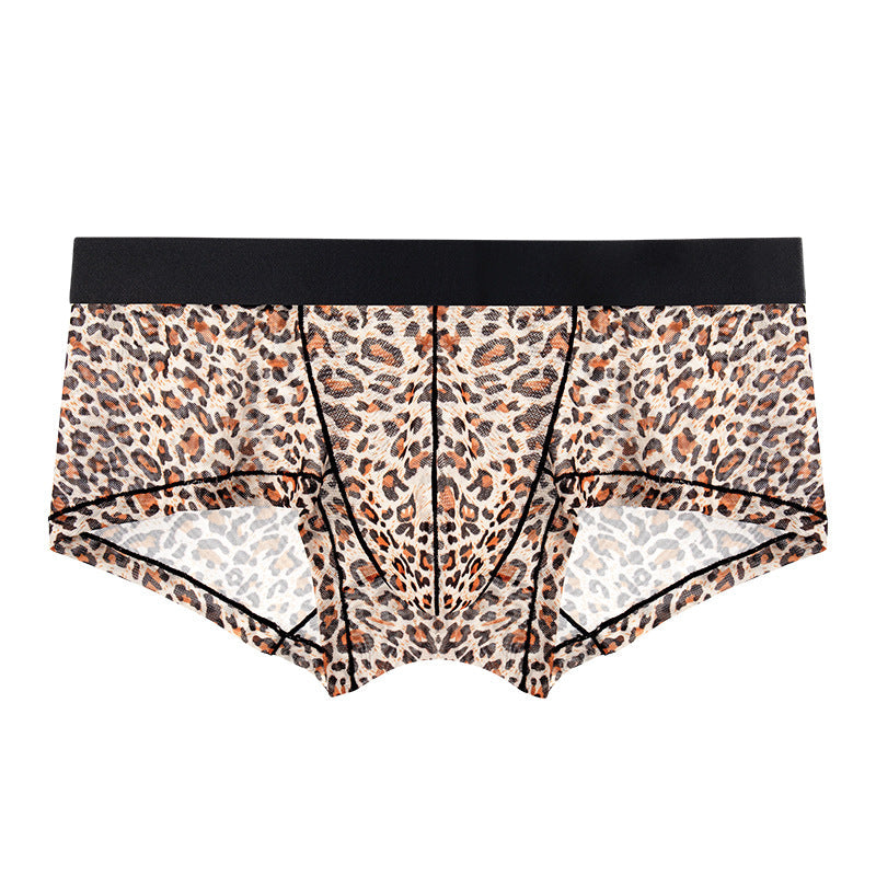Men's Leopard Print Breathable Sexy Quick Dry Ice Silk Low Rise Boxer Briefs