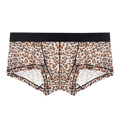 Men's Leopard Print Breathable Sexy Quick Dry Ice Silk Low Rise Boxer Briefs