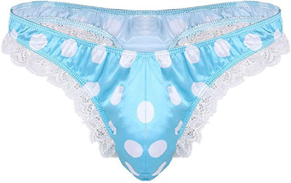 Men's Satin Polka Dot Lace Thong