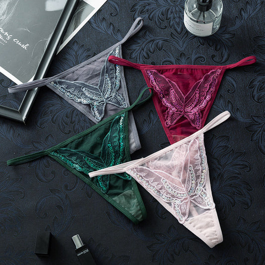 Bowknot Sexy Transparent Embroidered Thong