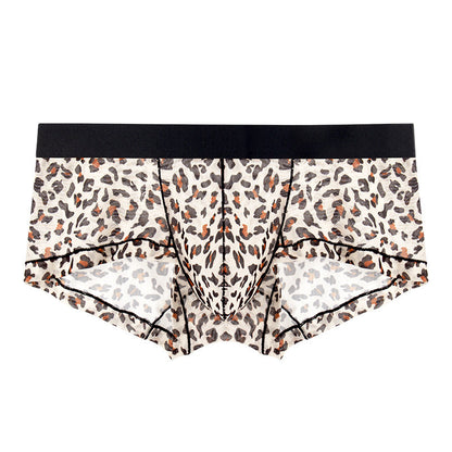 Men's Leopard Print Breathable Sexy Quick Dry Ice Silk Low Rise Boxer Briefs